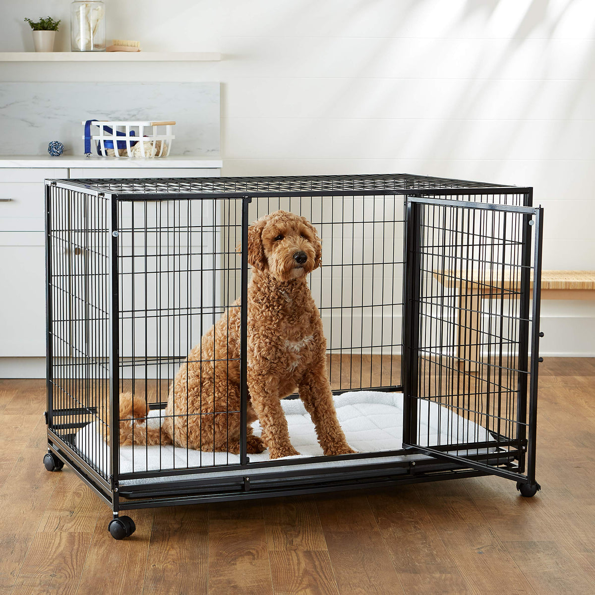 Portable Heavy Duty Stackable Dog Kennel with Tray, Black B89784