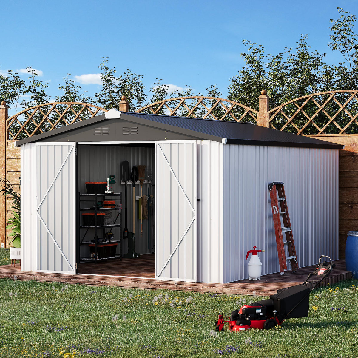 10x14 White Metal Outdoor Storage Shed N298314
